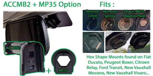 Image of bracket choice for reversing camera system to fit Peugeot Boxer Citroen Relay Fiat Ducato Vauxhall Vivaro Movano Ford Transit vans