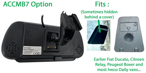 Image of bracket choice for reversing camera system to fit Citroen Relay, Peugeot Boxer, Fiat Ducato and Iveco Daily vans