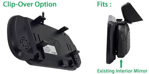 Image of universal clip-over mirror choice for reversing camera system