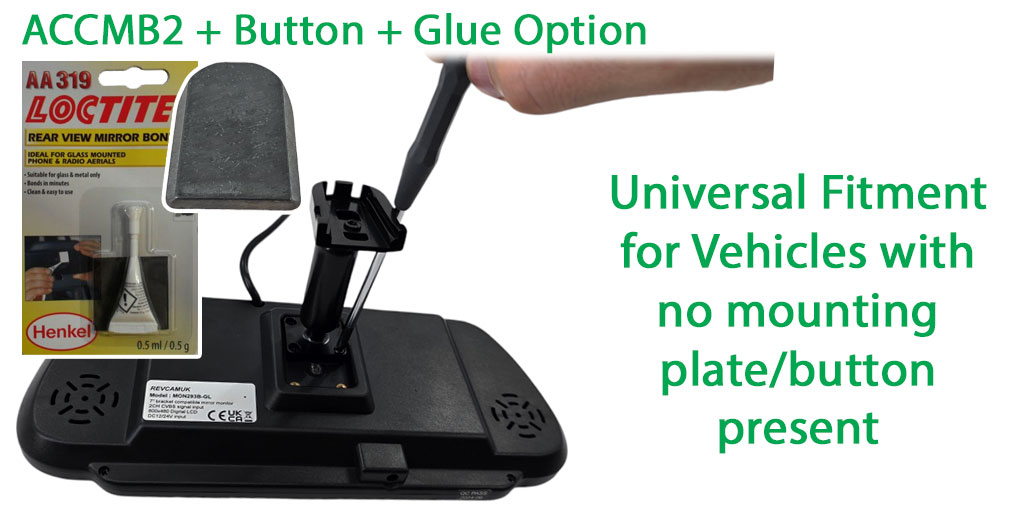 Image of universal bracket choice for reversing camera system to fit includes glue and mounting plate for empty windscreens