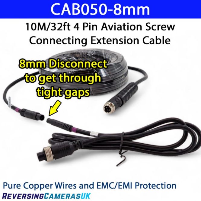 10M 4 pin aviation style extension cable with 8mm disconnect point