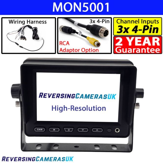 Heavy Duty 5'' High-Resolution LCD Monitor Display for Reverse Cameras 12V/24V