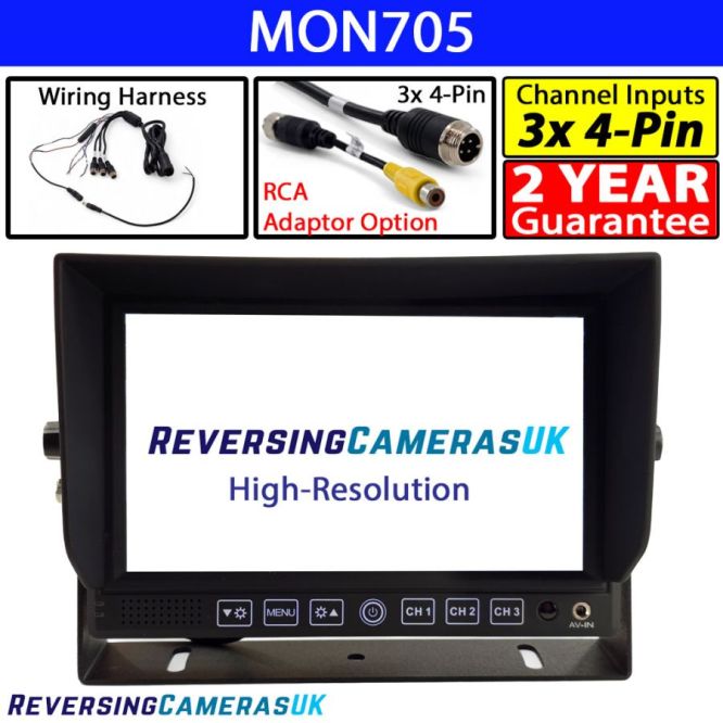 Heavy Duty 7'' High-Resolution LCD Monitor Display for Reverse Cameras 12V/24V