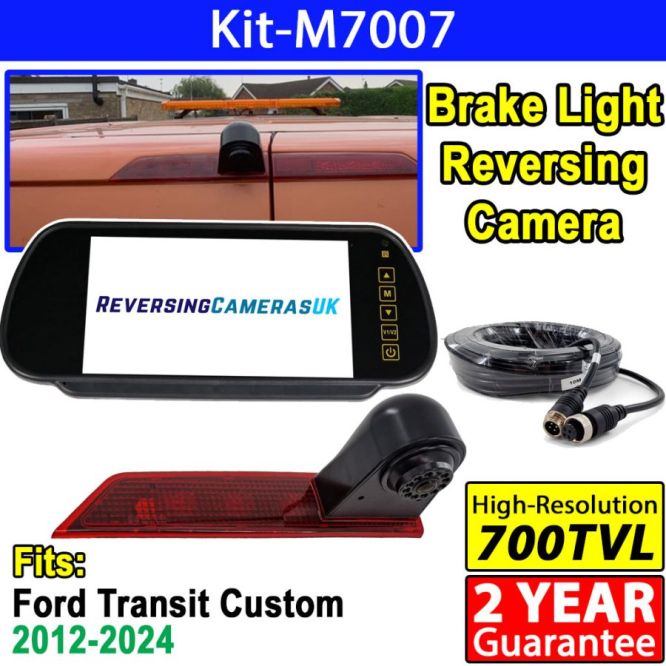 Ford Transit Custom Reversing Camera System with Mirror Monitor to fit Brake Light on 2012 to 2024 vans