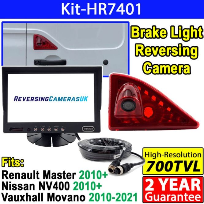 7 inch colour dash mount monitor and Renault Master, Nissan NV400 2010 - Present, Vauxhall Movano 2010-2022 Brake Light Reverse Camera