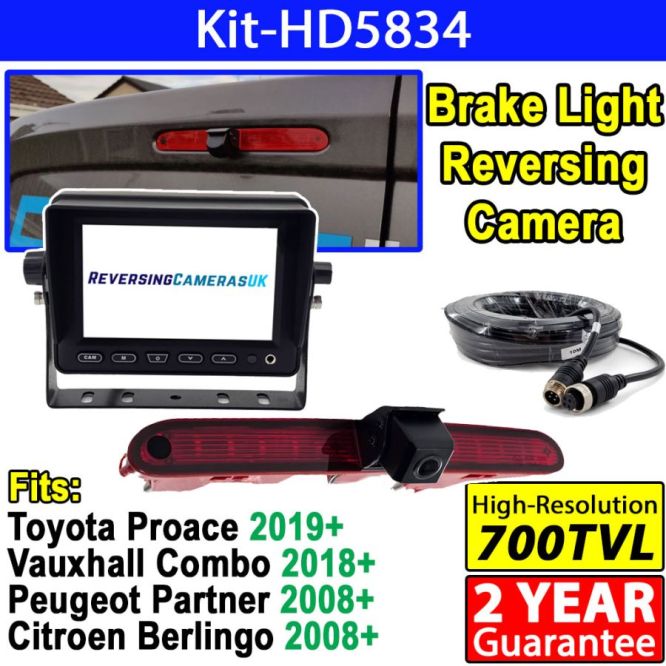 Peugeot Partner (2008+)/Citroen Berlingo, Vauxhall Combo (2018+), and Toyota Pro Ace City (2019+) Brake Light Reversing camera Kit with 7'' monitor