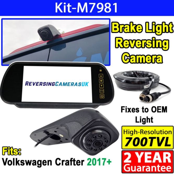 Volkswagen Crafter Reversing Camera System with Mirror Monitor - For 2017+ Vans - Fits Brake Light