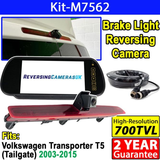 VW Transporter T5 Tailgate Brake Light Reversing Camera System with Mirror Monitor