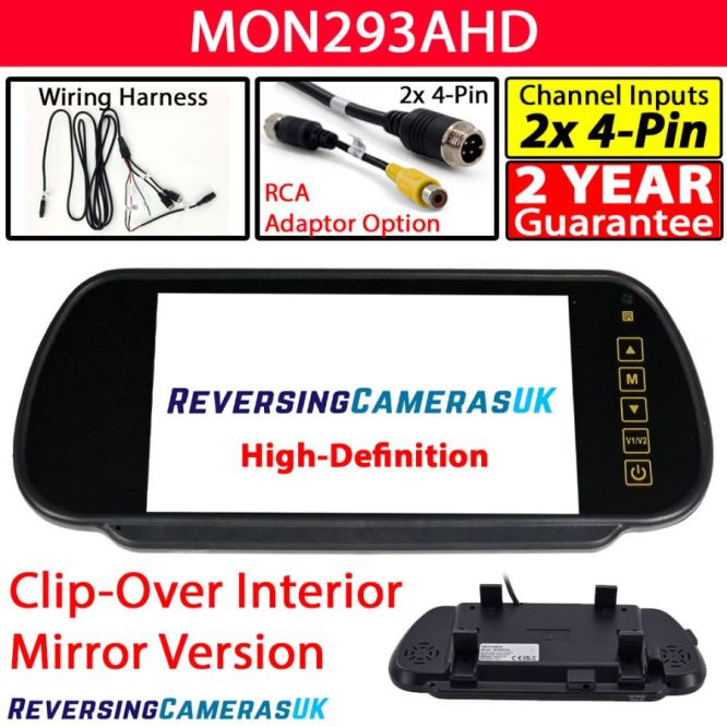 7'' AHD High Definition IPS Panel Clip-over Rear View Mirror Monitor 12V/24V