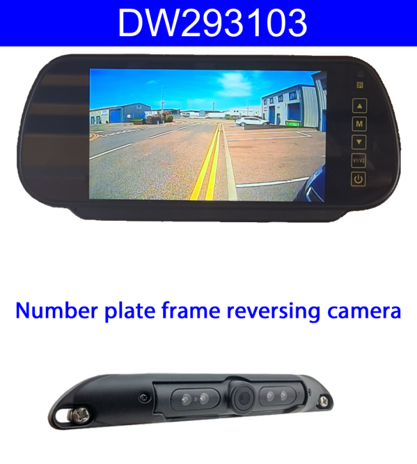 Number Plate Wireless Reverse Camera Kit with 7'' mirror monitor