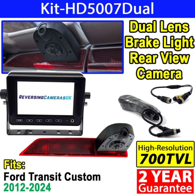 Heavy duty 5 inch dash monitor and dual lens brake light camera for Ford Custom