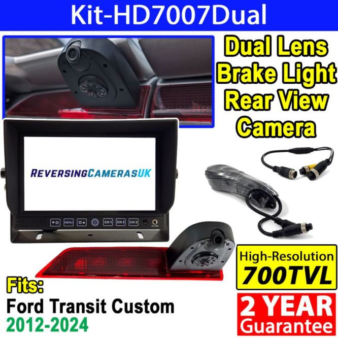 Heavy duty dash monitor and dual lens brake light camera for Ford Custom