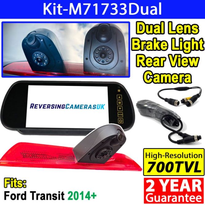 Dual lens brake light reversing camera for Ford Transit plus mirror monitor