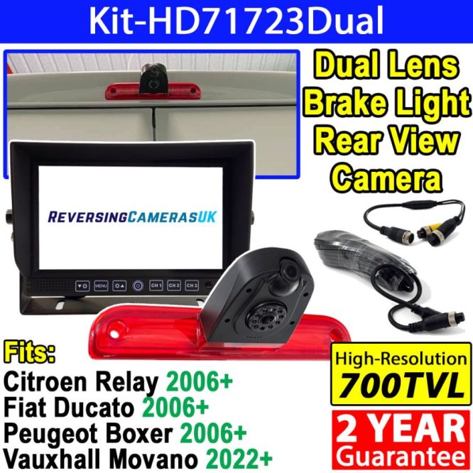 Dual-Lens Brake Light Reversing & Rear-View Camera System with 7 Heavy Duty Dash Monitor for Fiat Ducato, Peugeot Boxer, Citroen Relay, Movano