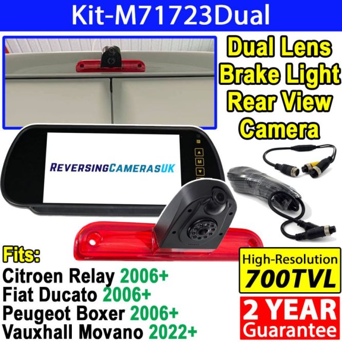 Dual-Lens Brake Light Reversing & Rear-View Camera System with 7 Mirror Monitor for Fiat Ducato, Peugeot Boxer, Citroen Relay, Movano