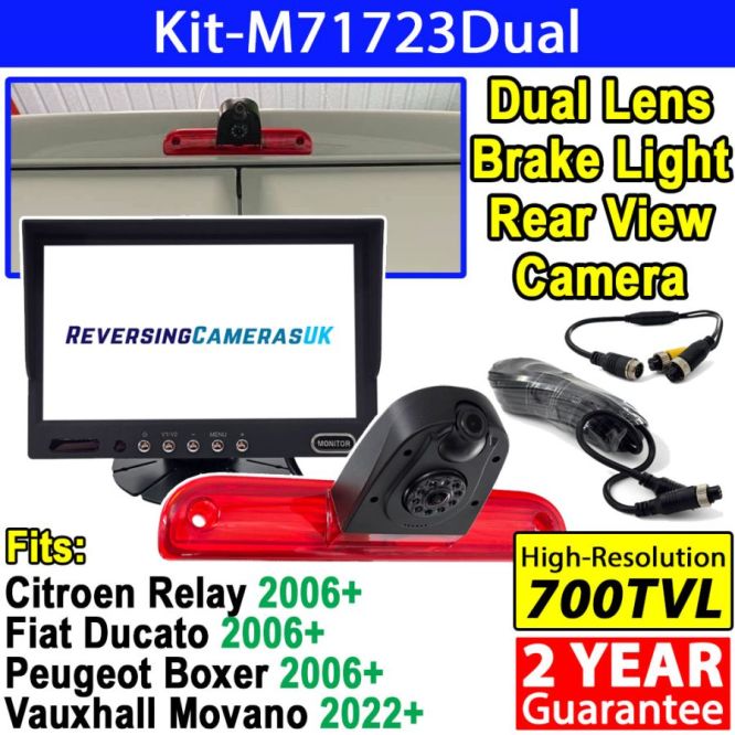 Dual-Lens Brake Light Reversing & Rear-View Camera System with 7 Slimline Dash Display for Fiat Ducato, Peugeot Boxer, Citroen Relay, Movano