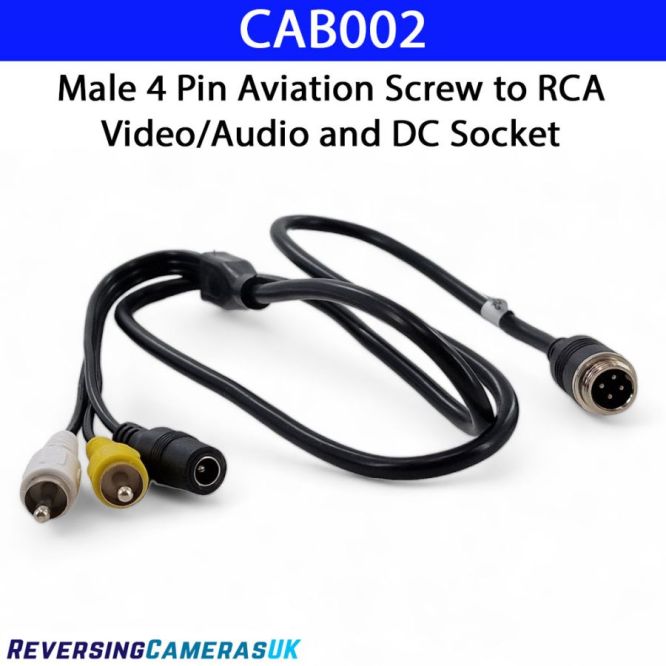 4-Pin Screw Aviation to RCA Phono & DC Power Adaptor Cable  for Reversing Cameras