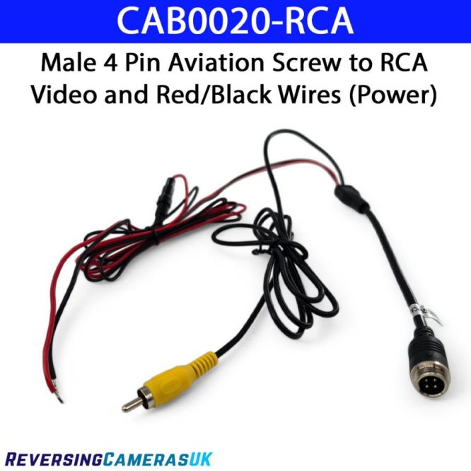 4-Pin Male to RCA Phono & Red & Black Wires Reverse Camera Adaptor