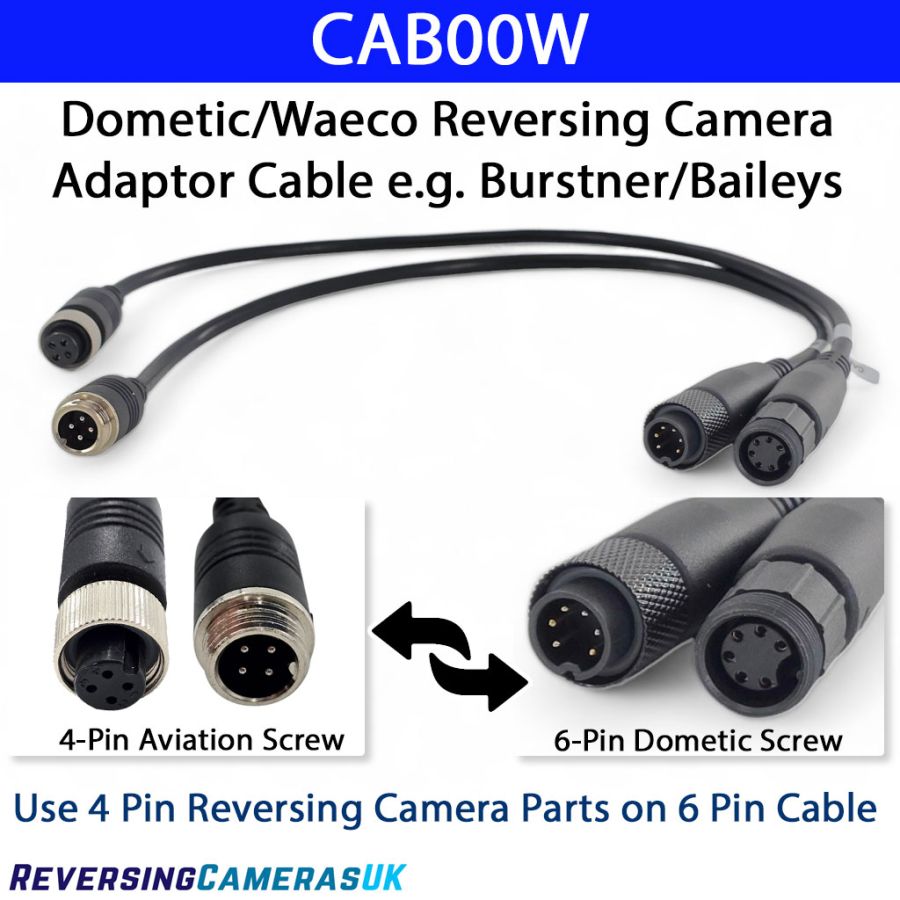 Motorhome Reverse Camera Cable Adapter  6-Pin for Burstner, Bailey, Dometic, Waeco