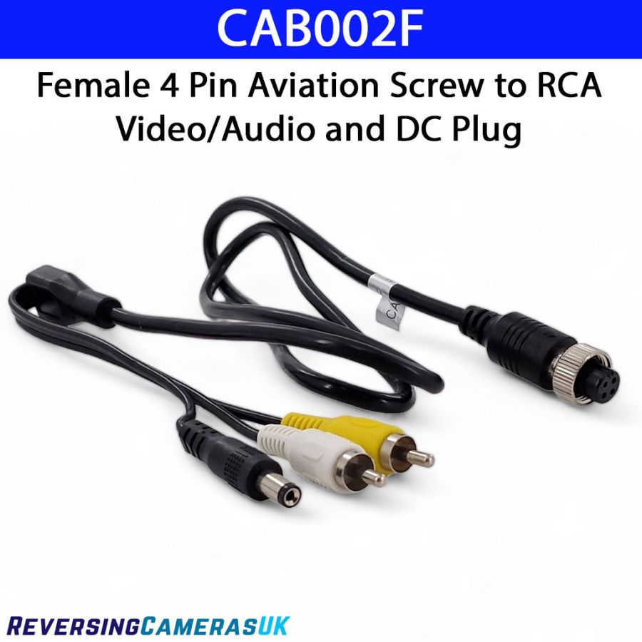 Female 4-Pin Screw Aviation to RCA Phono, Audio & DC Power Adaptor Cable for Reversing Cameras