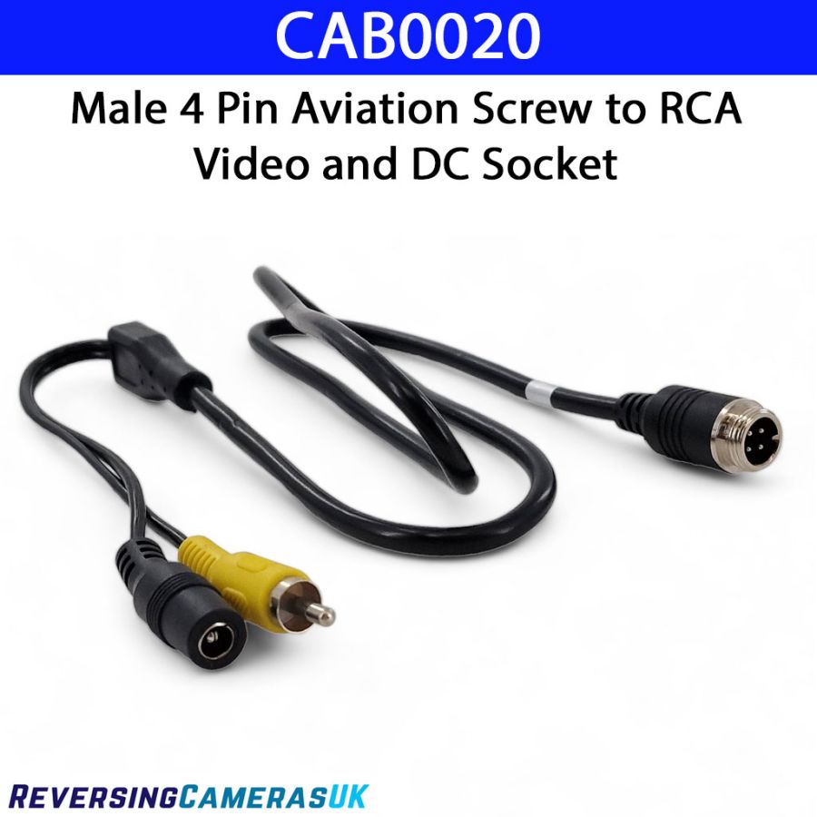 4-Pin Male to RCA Phono & DC Power Adaptor Cable for Reversing Cameras