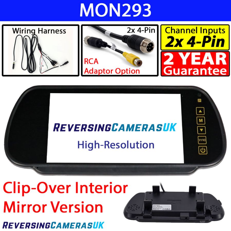 7'' High Resolution LCD Panel Clip-over Rear View Mirror Monitor 12V/24V