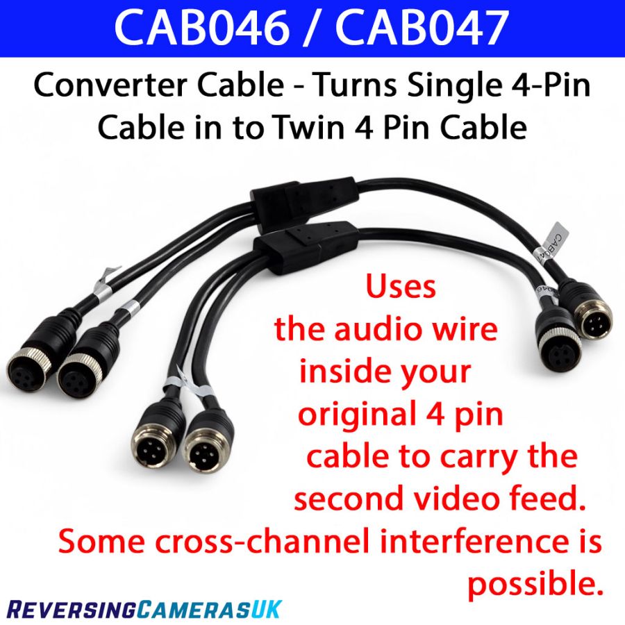 4-Pin Aviation to Dual Signal Splitter Cable  Supports Two Reversing Cameras