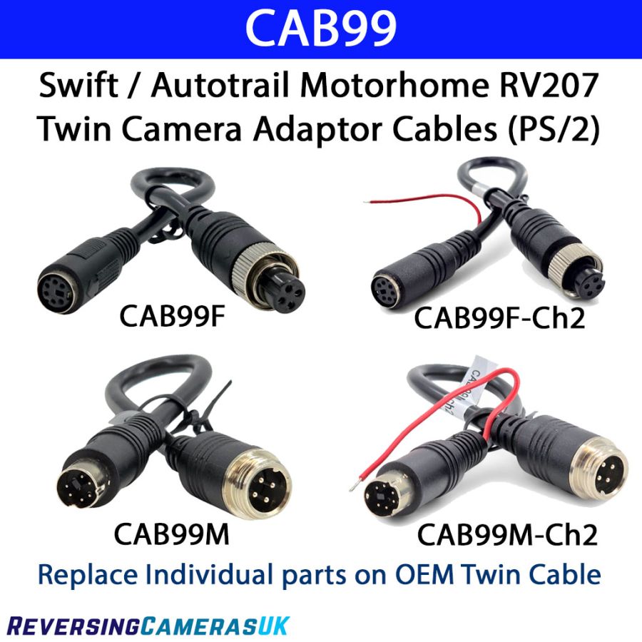 RV207 Motorhome Twin Rear View Camera Adapter  PS/2 to 4-Pin for Swift, Autotrail, Bessacarr