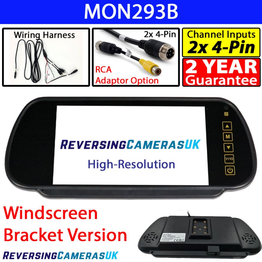 7'' High Resolution LCD Panel Windscreen Bracket Rear View Mirror Monitor 12V/24V